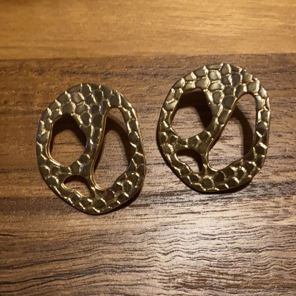 M. Jent Reptile Skin Textured Gold Tone Earrings - Picture 4 of 6